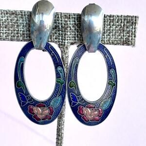 VINTAGE Cloisonné Enamel Floral Door Knocker  Earrings